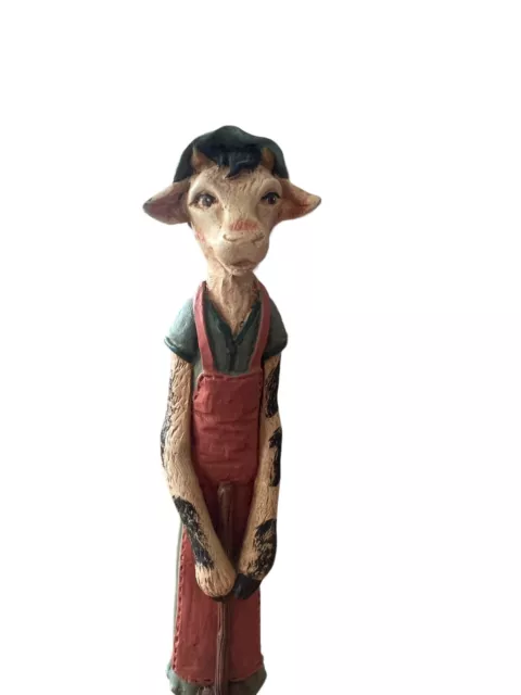 VintageJim Shore PENCIL Figurines - TALL "COW farmer with butter churn" - SIGNED