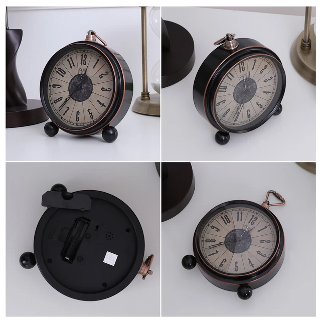 Reloj de mesa artesanal de hierro forjado retro antiguo estilo europeo sin bate