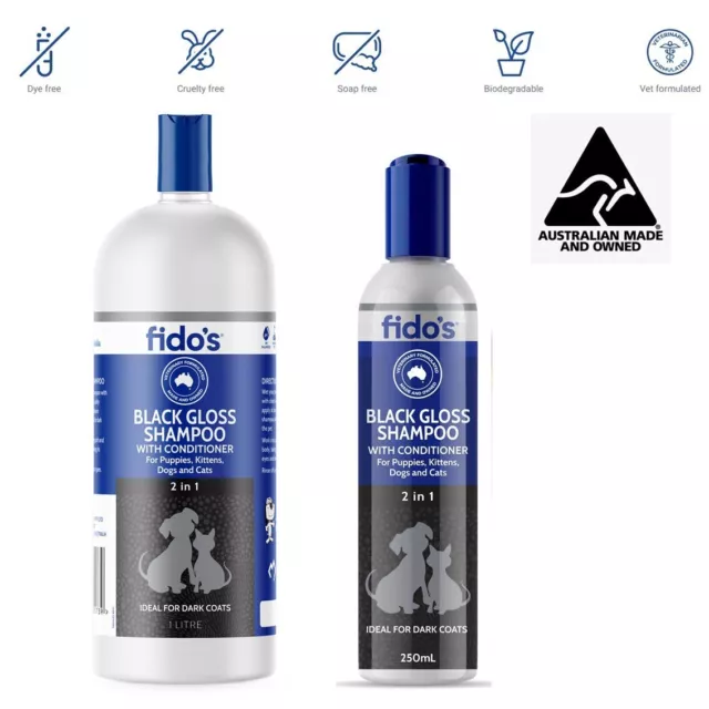 Fidos Black Gloss Shampoo and Conditioner for Dogs Cats Puppies Kittens 250ml