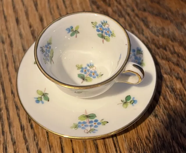 MINTON Miniature Cup And Saucer Set H4450D Delicate Blue And Green Flowers