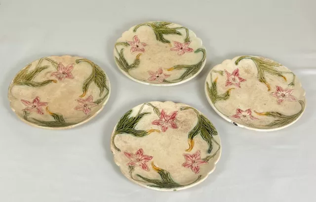 Ancien lot de 4 assiettes décorative Majolique en barbotine Onnaing ? XIXème