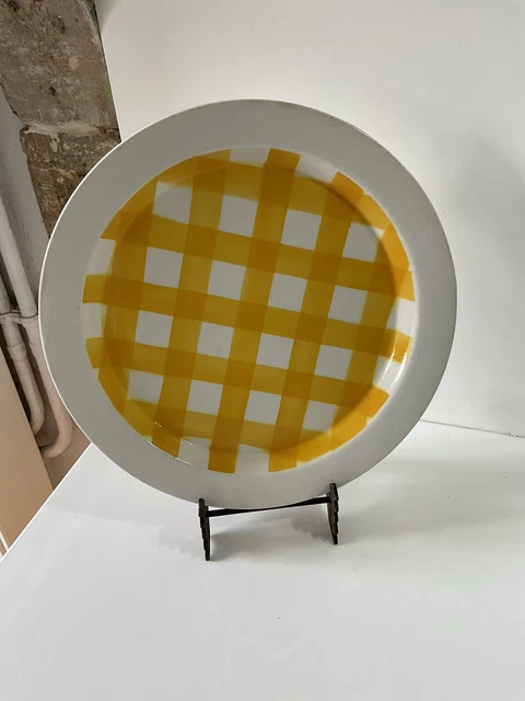 Plat Rond Plateau De Service Digoin Sarreguemines Carreaux  Jaunes Ecossais