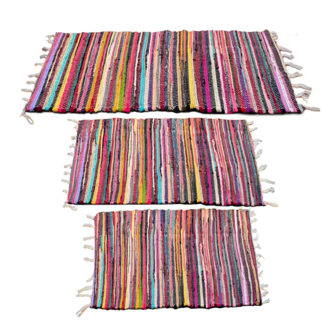 Chindi Rag Rug 100% Recycled Multi Coloured Fabrics Runner Handmade Floor Mat