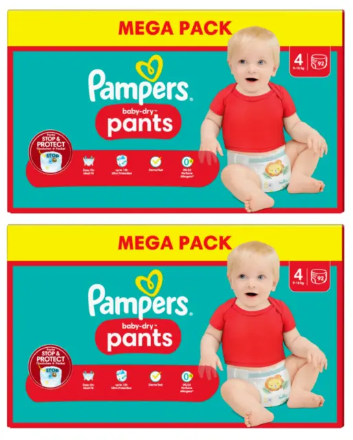 Mega Pack 184 couches PAMPERS "Baby-Dry" Pants Taille 4 (9 à 15 KG) Culotte Bébé
