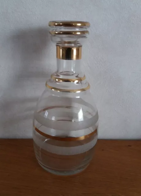carafe ancienne & bouchon en verre granité liserés dorés/ bouteille/ années 50 ?