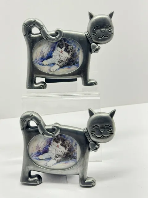 Lot Of 2 Silver Metal Cat Frame- with stand