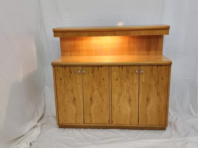 Mid-Century Founders Furniture solid wood blond pecan veneer Lighted Sideboard
