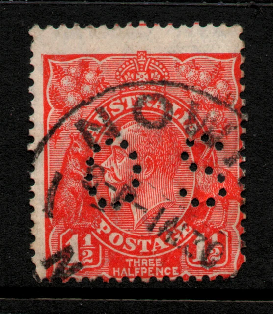 USED HISTORIC 1930 PERFIN RED 11/2d " KING GEORGE V " AUSTRALIA 1913-36