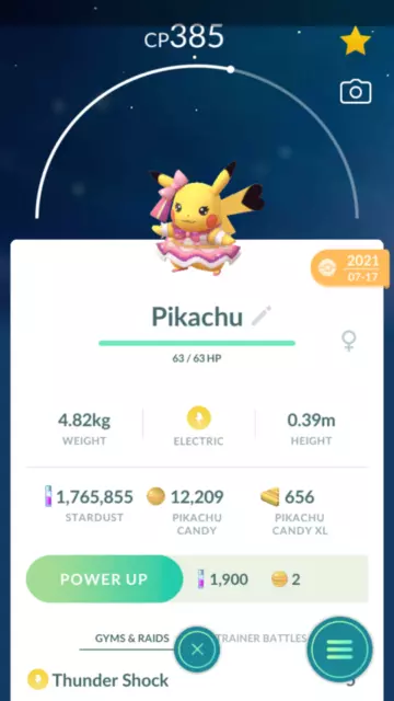 Shiny Pikachu ( Holiday Costume ) Pokemon Trade Go