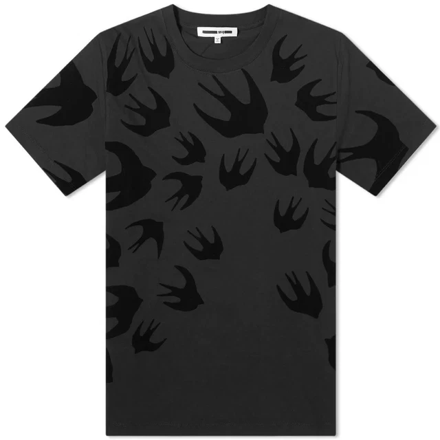 MCQ SWALLOW PRINT Leather Effect T Shirt Black Alexander Mcqueen Bird Print Rare 65.00 PicClick UK