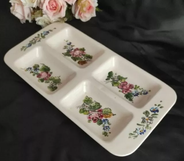 Vintage grande VASSOIO piatto  Da portata dipinto mano fiori ceramica meissen