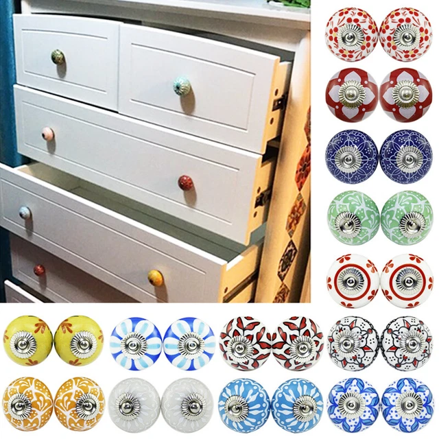 2Pcs Round Ceramic Cabinet Pull Handle Cupboard Closet Wardrobe Drawer Door Knob