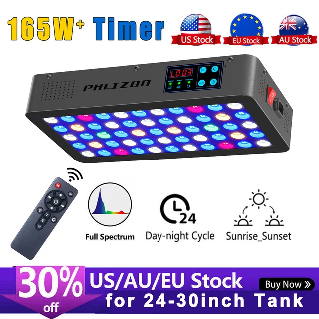 Phlizon Timer Dimmable 165W LED Aquarium Light Sunset/Rise Fish Tank Reef Lights