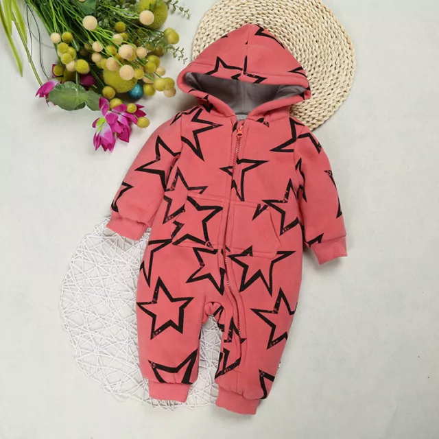 Newborn Hooded Baby Jumpsuit Bodysuit Infant Boy Girl Warm Romper Outfit Clothes