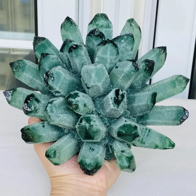 New Find Green Phantom Quartz Crystal Cluster Mineral Specimen Healing 2940G