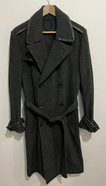 YOHJI YAMAMOTO Y's Gray Speck Tweed Double-Breasted Trench Coat Jacket 2 MEDIUM