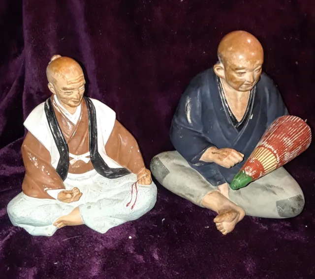 2 Vintage 1950s  Hakata Urasaki  Japanese Chalkware Dolls