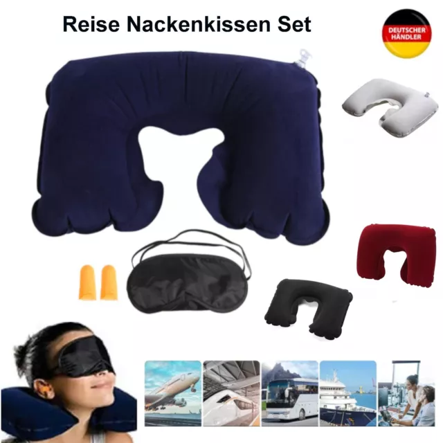 Nackenkissen Nackenhörnchen Aufblasbares Reisekissen Camping Flug Reise Set Auto 2