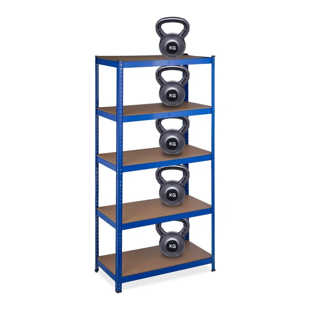 Étagère Garage Industrielle 5 Niveaux - Charge 875kg, Clipsable, Métal, Hauteur Réglable