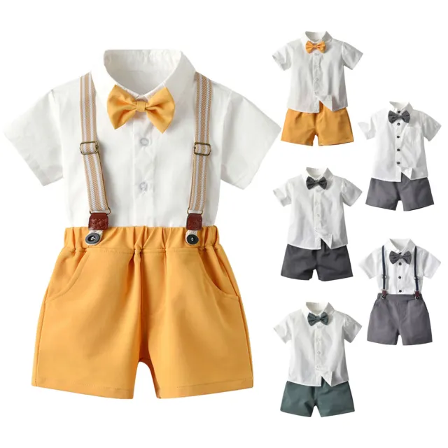 Toddler Baby Boys Gentleman Bow Formal Suit Summer Causal Party Tops Pants Set