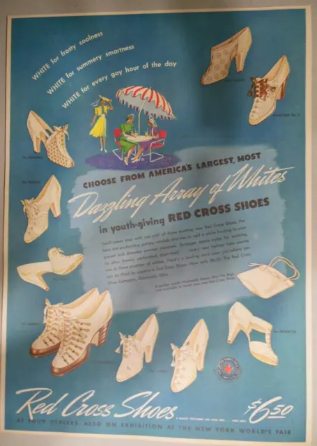Red Cross Shoes Ad: Dazzling Array of Whites ! from 1939 Size: 11 x 15 inches