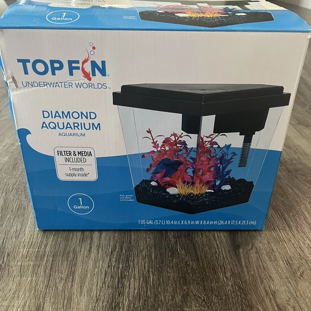 Top Fin Diamond Aquarium 1 Gallon Fish Tank No Filter