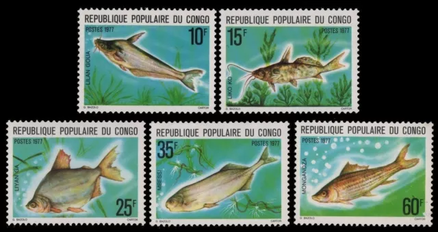 Kongo-Brazzaville 1977 - Mi-Nr. 564-568 ** - MNH - Fische / Fish