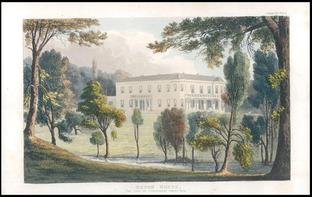 c1820s Antique Aquatint OXTON HOUSE Glasgow Scotland by Ackermann (AF55)