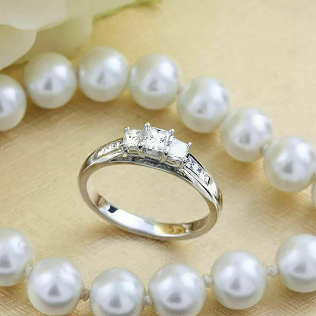 1Ct Lab Created Diamond Ladies Three Stone Engagement Ring 10K White Gold Fn