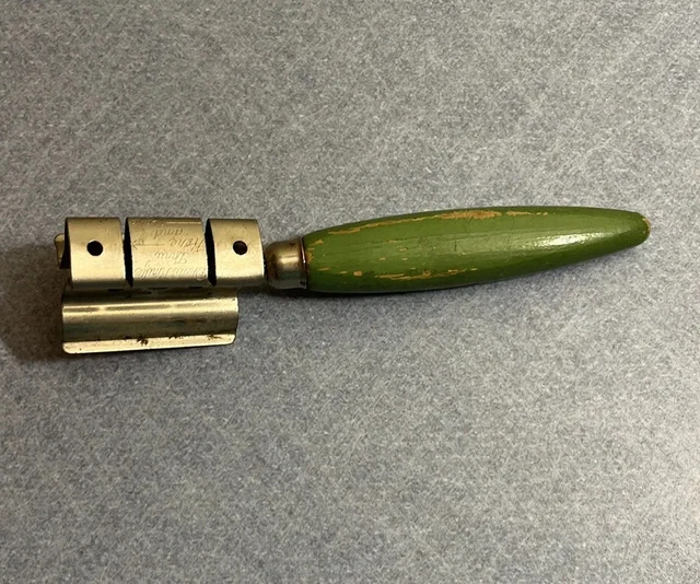 Vintage Ekco A&J Knife Sharpener Green Wood Handle 7"