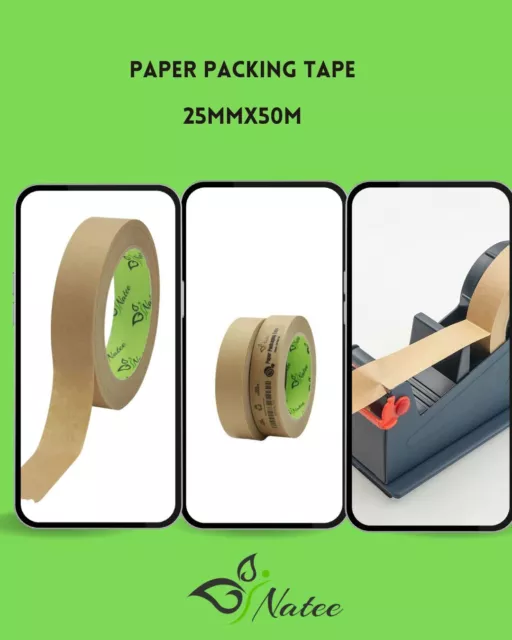 Brown Kraft Strong Paper Packaging Tape Self Adhesive Eco-Friendly 25mm x 50m 2