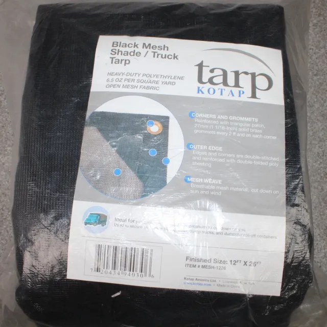 Kotap Tarp Black Mesh Shade/Truck Tarp NEW Polyethylene 12ft x 26ft   #MESH-1226