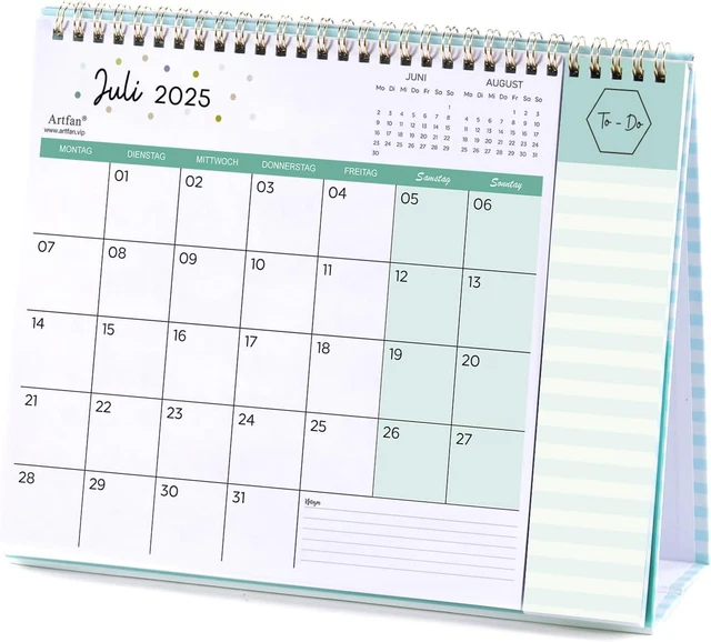 Tischkalender 2025-2026 - 18 Monate Schreibtischkalender 37,1x29cm Mit Schreibtischunterlage
