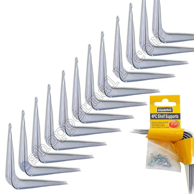 12 X White Enamel Shelf Brackets - Angled Shelving Support Arms - 3" x 4" 3x4 BN