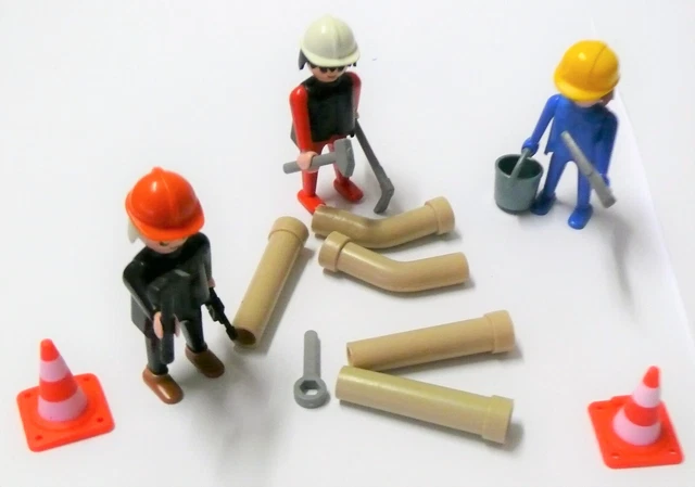 u3314 / Playmobil ® Baustelle wird abgeräumt Rohre 2 Pylonen 3 Männer Werkzeug