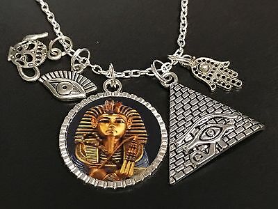 Egyptian King Tut Pharaoh Pyramid Charm Tibetan Silver with 18" Necklace Mix A