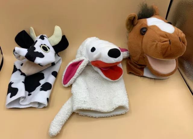 Animal Puppet Lot Baby Einstein Black White Cow, Mary Meyer Horse, And IKEA Lamb