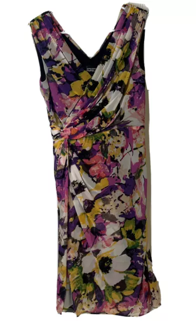 Adrianna Papell Floral Purple Womens 6 Pink Ruched Knotted Waist Chiffon Dress