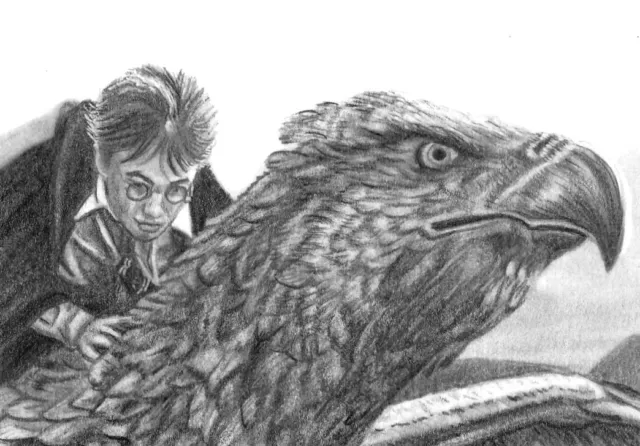 ORIGINAL ACEO sketch card HARRY POTTER Daniel Radcliffe BUCKBEAK Hippogriff