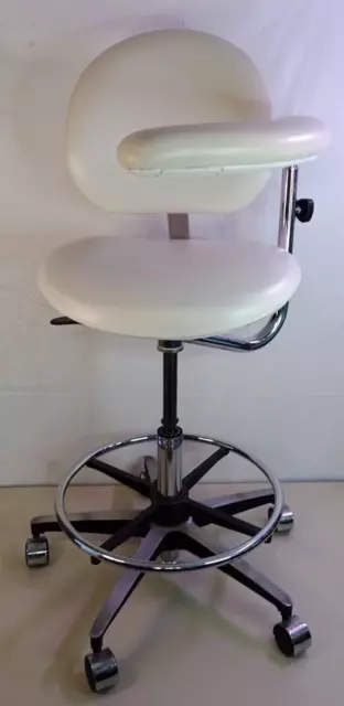 Belmont Dental Assistant Stool Foot Rest Arm Support Adjustable Height - White