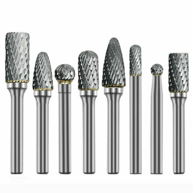 Carbide Rotary Burr 8Pcs 1/4" 6mm Shank Tungsten Bur Die Grinder Carving Bits