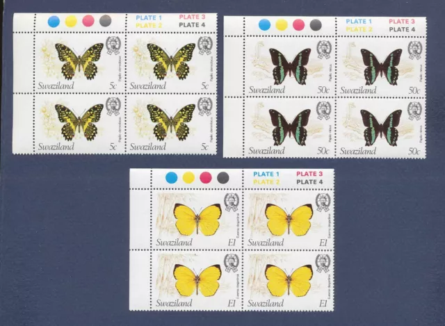 SWAZILAND  - Scott 399, 400 & 401 - MNH blocks - Butterfly, Insect - 1982