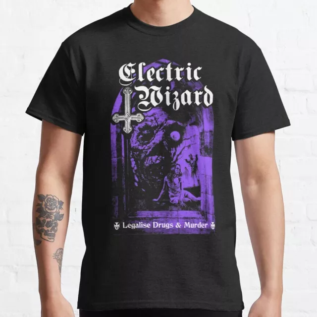 NEW LIMITED Darkness Purple Skull Electric Wizard Legalise it Premium T-Shirt