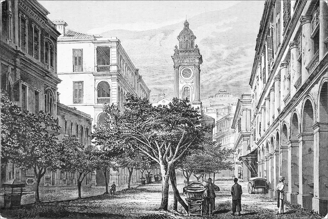 CHINA - HONG KONG: THE CLOCK TOWER in the 19th century- Engraving from 19th