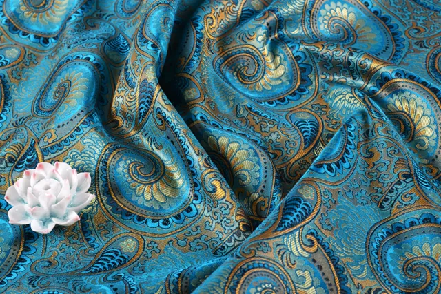 BY YARD x36" ORIENTAL SILK DAMASK JACQUARD BROCADE FABRIC TAPESTRY: PEACOCK TAIL