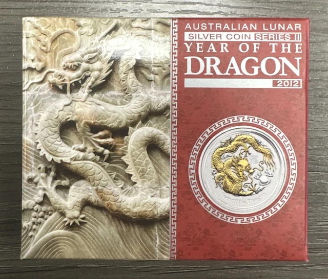 2012 Australian Lunar Year Of The Dragon 1oz Silver Gilded Coin Series II