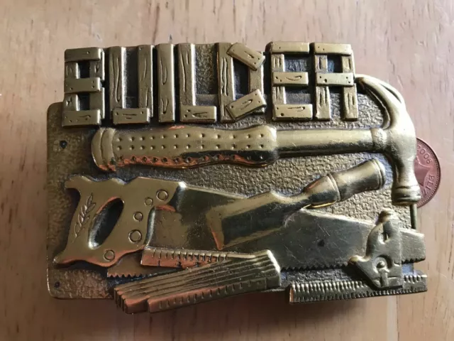 Builder buckle Solid brass buckle Waisted Belts 1983 Heavy Size ~90x60mm VGC