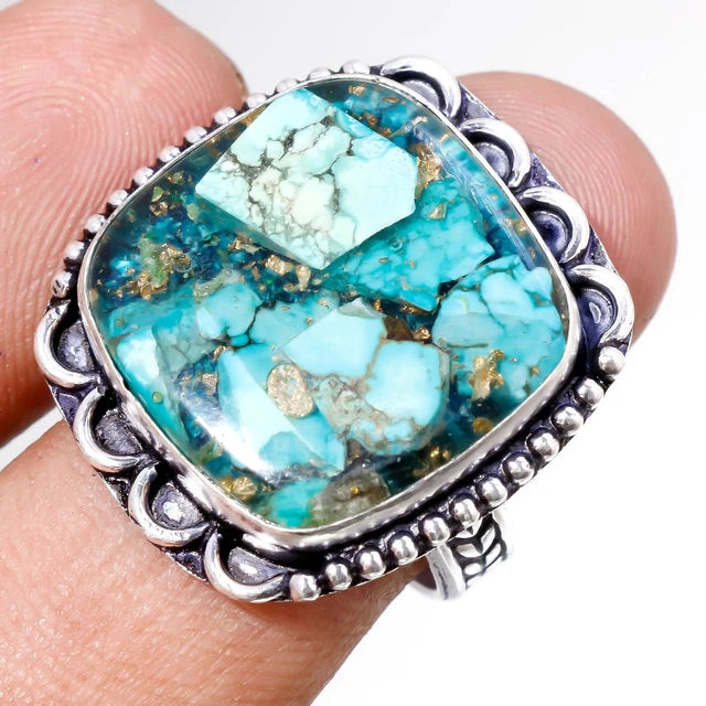 Blue Copper Turquoise Silver Plated Gemstone Fashion Jewelry Ring 9" PA 6888