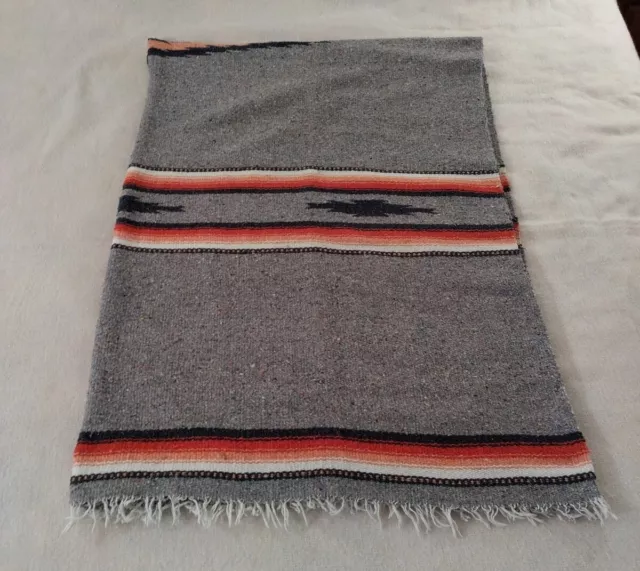 Vintage  Mexico Serape Mexican Blanket Woven Fringed Multi Southwestern80" X 56"