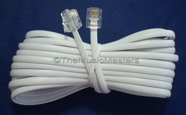 White 25' ft Telephone Modular Line Cord Phone Cable Extension Wire RJ11 VWLTW